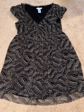 London Times Black White Polka Dot Cap Sleeve Baby Doll Short Dress 16